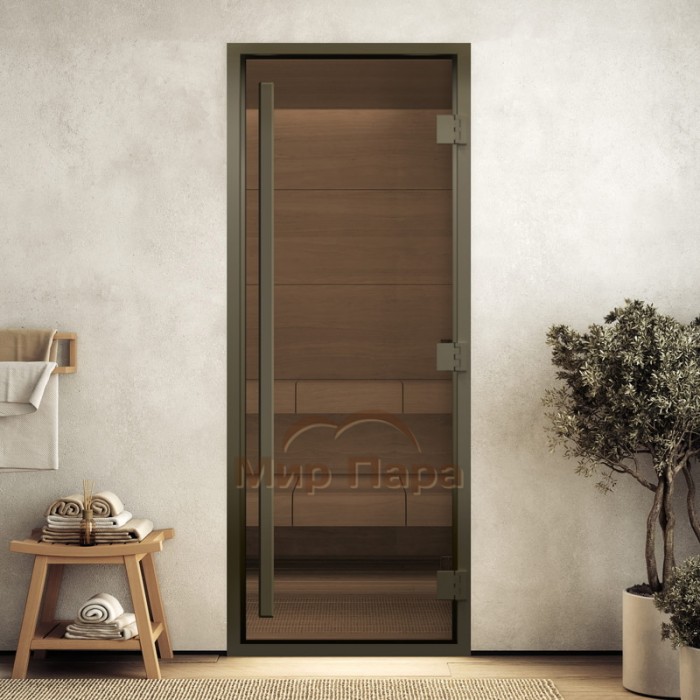 Doorwood 2000x700 (хамам Престиж, бронза, коробка алюминий) в бронзовом профиле Doorwood 2000x700 (хамам Престиж, бронза, коробка алюминий) в бронзовом профиле