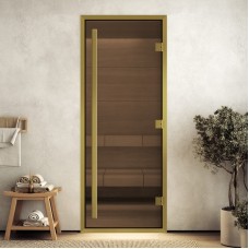 Doorwood 1900x700 (хамам Престиж, бронза, коробка алюминий) в золотом профиле