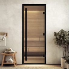 Doorwood 2100x800 (хамам Престиж, прозрачное, коробка алюминий) в черном профиле