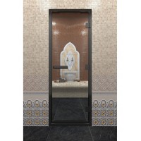 Doorwood 1800x700 (хамам, бронза матовая, коробка алюминий) в черном профиле