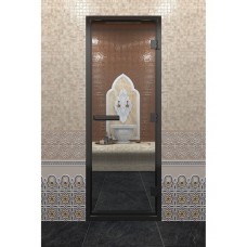 Doorwood 2100x900 (хамам, сатин, коробка алюминий) в черном профиле