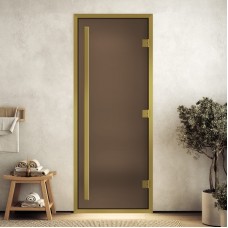 Doorwood 2100x900 (хамам Престиж, бронза матовая, коробка алюминий) в золотом профиле