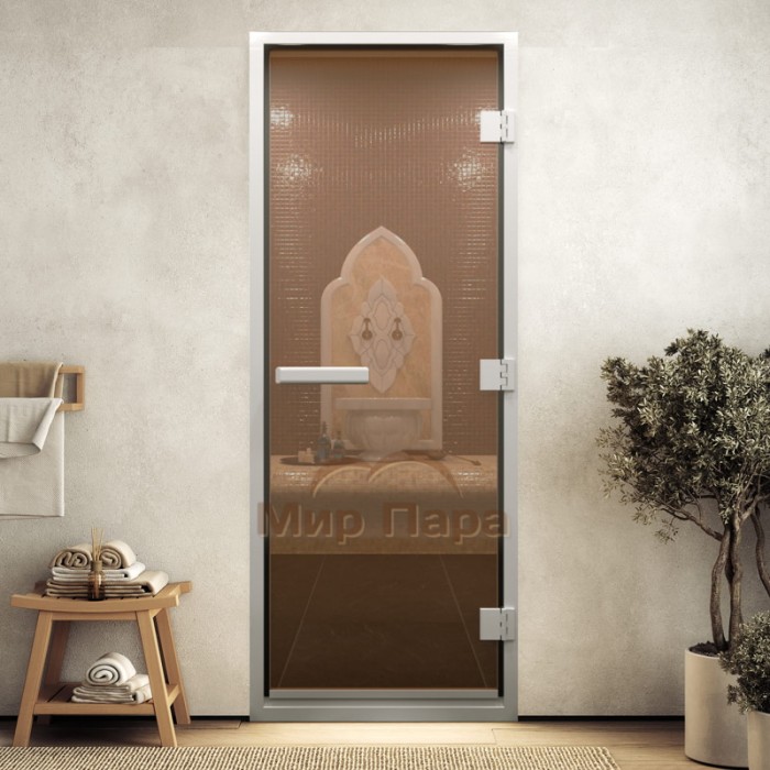 Дверь для хамама Doorwood 1900x700 (хамам, бронза, коробка алюминий)