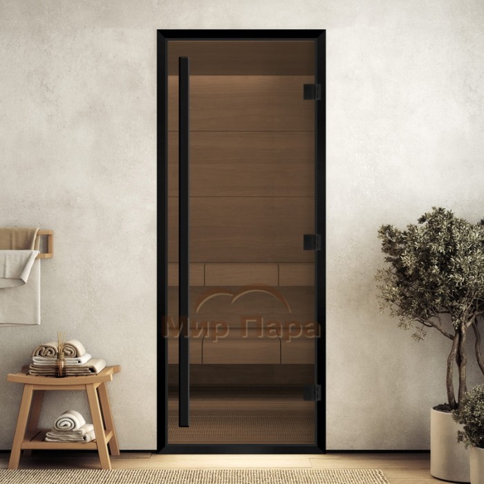 Doorwood 1900x700 (хамам Престиж, бронза, коробка алюминий) в черном профиле