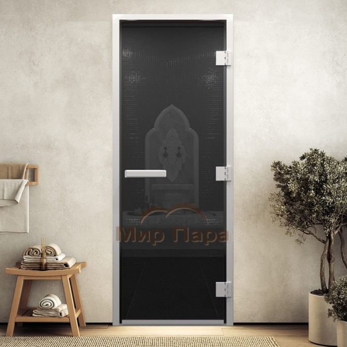 Doorwood 1800x710 (хамам, графит, коробка алюминий) без порога