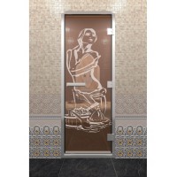 Doorwood 2100x700 (хамам, бронза, с рисунком, коробка алюминий)