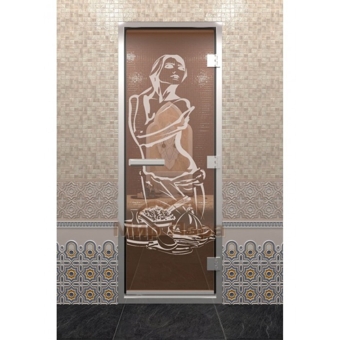 Дверь для хамама Doorwood 1900x700 (хамам, бронза, с рисунком, коробка алюминий)