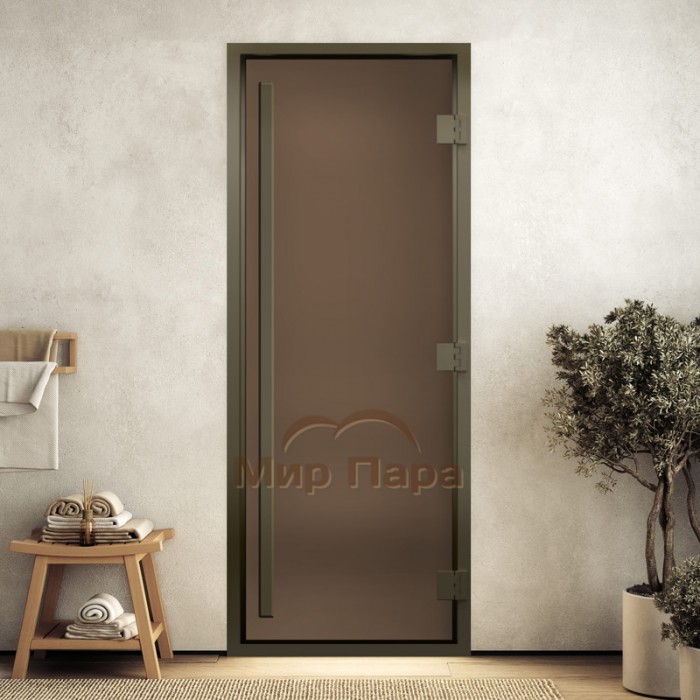 Doorwood 2100x900 (хамам Престиж, бронза матовая, коробка алюминий) в бронзовом профиле