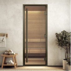 Doorwood 2100x800 (хамам Престиж, прозрачное, коробка алюминий) в бронзовом профиле
