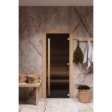 Дверь стеклянная для бани Cooper STANDART 2000х800 Бронза матовая (коробка ольха) вертикальная ручка