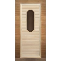 Дверь 700x1900 Вагонка (со стеклом восьмиугольным, коробка осина)