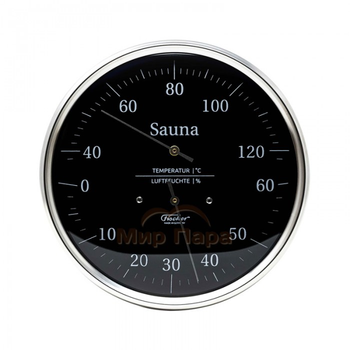 Термометр-гигрометр для сауны Fischer, нержавеющая сталь, черный, Ø160 мм