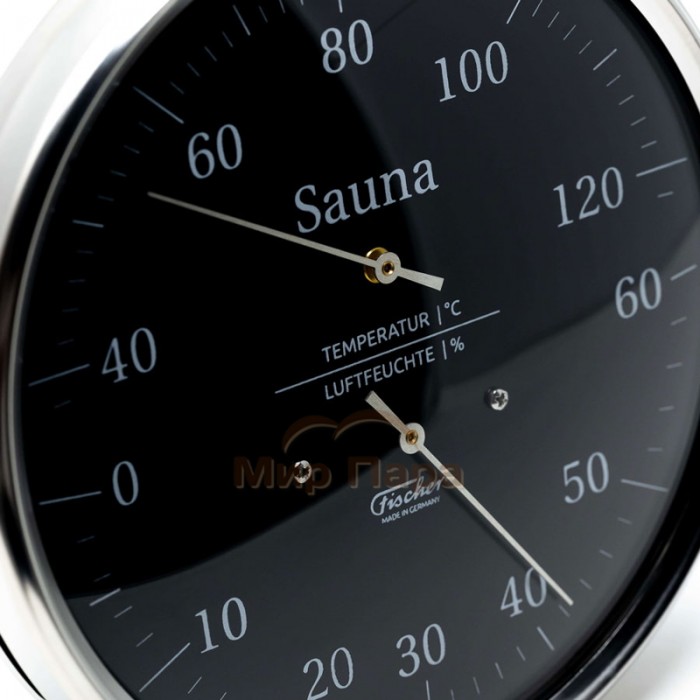 Термометр-гигрометр для сауны Fischer, нержавеющая сталь, черный, Ø160 мм