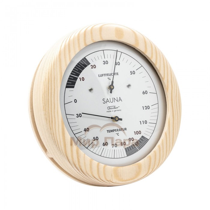 Термометр-гигрометр для сауны Fischer в деревянном корпусе, Ø155 мм