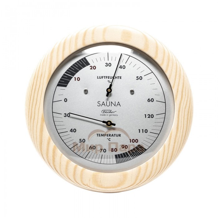 Термометр-гигрометр для сауны Fischer в деревянном корпусе, Ø155 мм