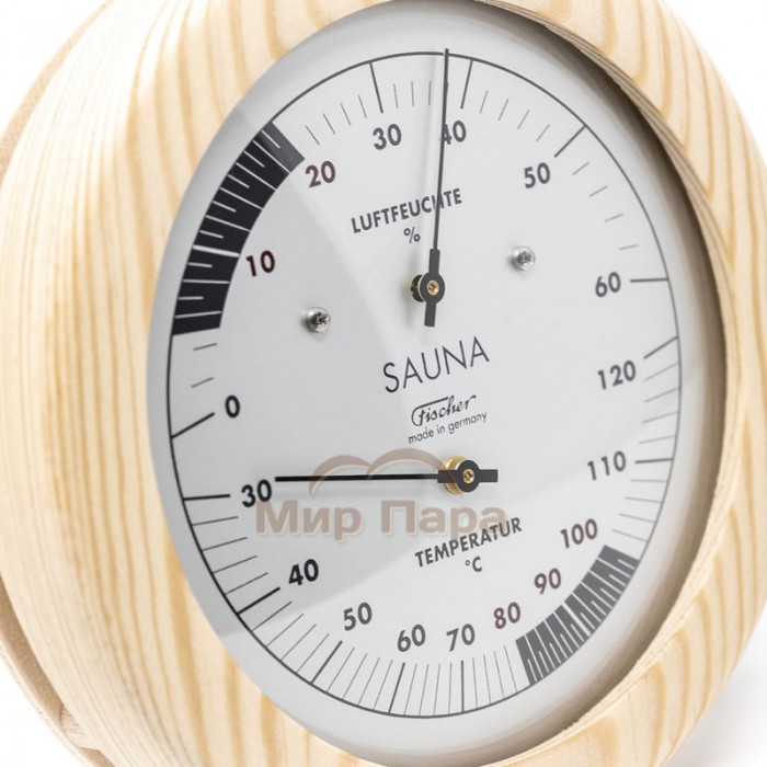 Термометр-гигрометр для сауны Fischer в деревянном корпусе, Ø155 мм