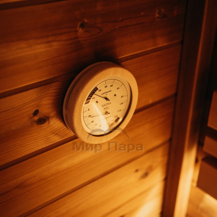 Термометр-гигрометр для сауны Fischer в деревянном корпусе, Ø155 мм