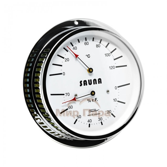 Термометр-гигрометр для сауны Fischer в латунном корпусе, Ø155 мм, минеральное стекло