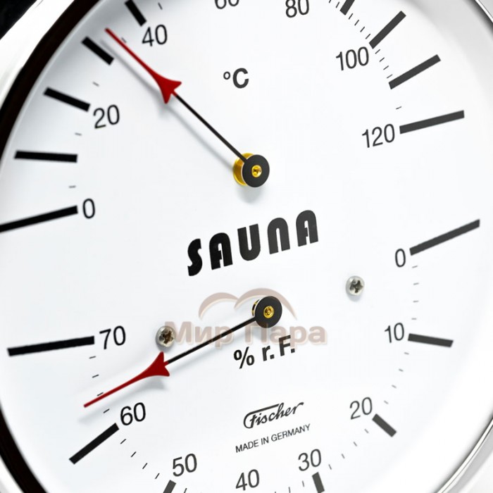 Термометр-гигрометр для сауны Fischer в латунном корпусе, Ø155 мм, минеральное стекло