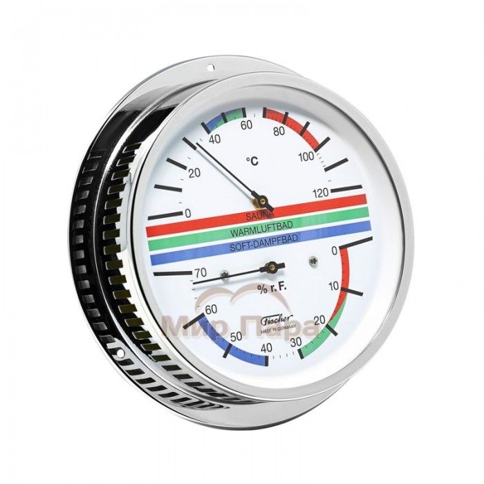 Термометр-гигрометр для сауны Fischer в латунном корпусе, Ø155 мм, минеральное стекло