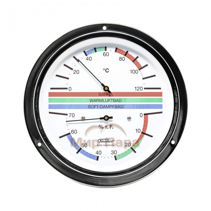 Термометр-гигрометр для сауны Fischer в латунном корпусе, Ø155 мм, минеральное стекло