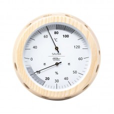 Термометр-гигрометр для сауны Fischer в деревянном корпусе, Ø155 мм, минеральное стекло