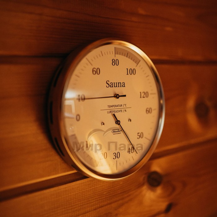 Термометр-гигрометр для сауны Fischer, нержавеющая сталь, Ø160 мм
