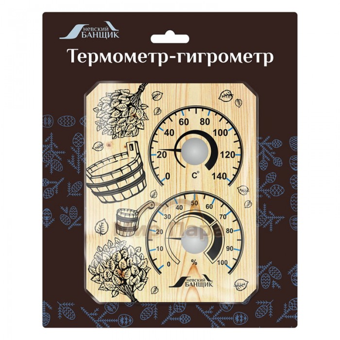 Термометр-гигрометр д/бани и сауны «Веники и шайка»