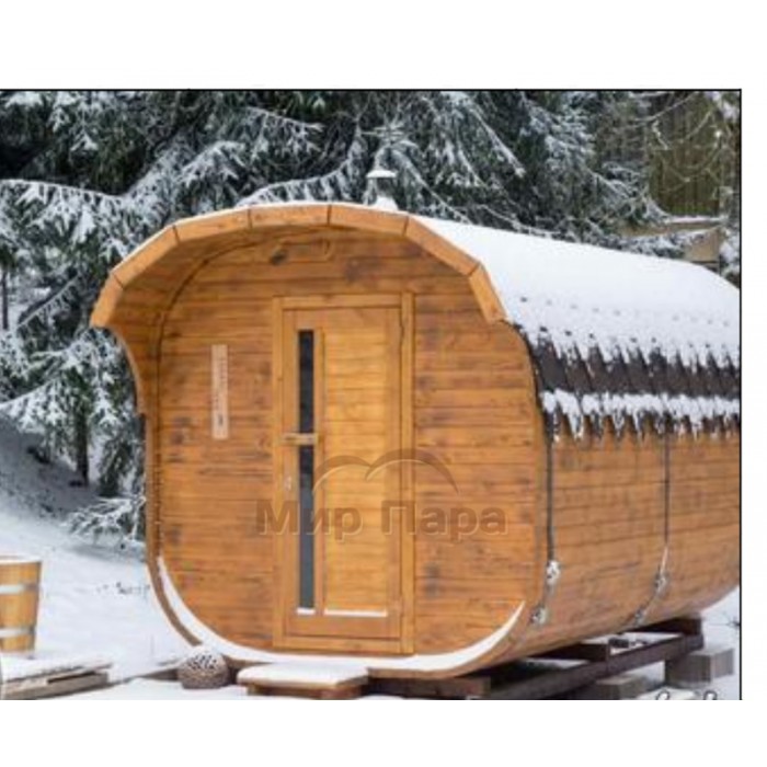 Баня квадро-бочка ComfortProm 2 метра с печным узлом + козырёк 0,5м