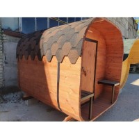 Баня квадро-бочка ComfortProm 2 метра с печным узлом + терраса 0,5м