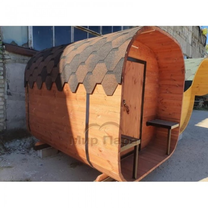 Баня квадро-бочка ComfortProm 2 метра с печным узлом + терраса 0,5м