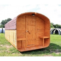 Баня квадро-бочка ComfortProm 5 метров с печным узлом, предбанником и помывочной + терраса 0,5м