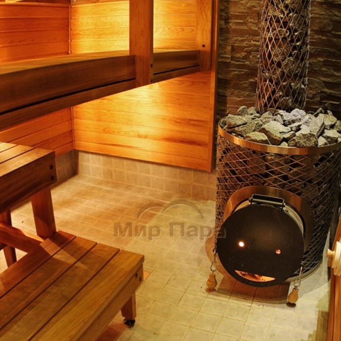 Дровяная печь для бани IKI Original со стальной дверцей смайл