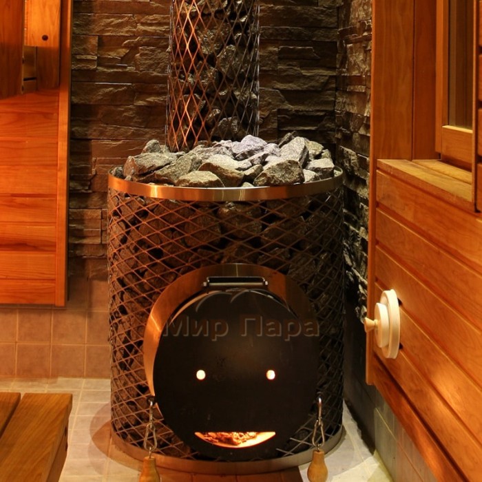 Дровяная печь для бани IKI Original со стальной дверцей смайл