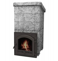 VVD Сударушка Семейная РК c фасками Серпентинит Бархат (чугунная дверь с панорамным стеклом)