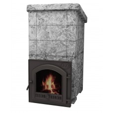 VVD Сударушка Семейная РК c фасками Серпентинит Бархат (чугунная дверь с панорамным стеклом)