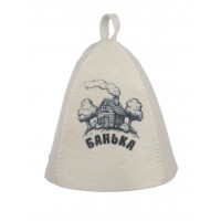 Шапка банная с принтом «Банька» войлок белый