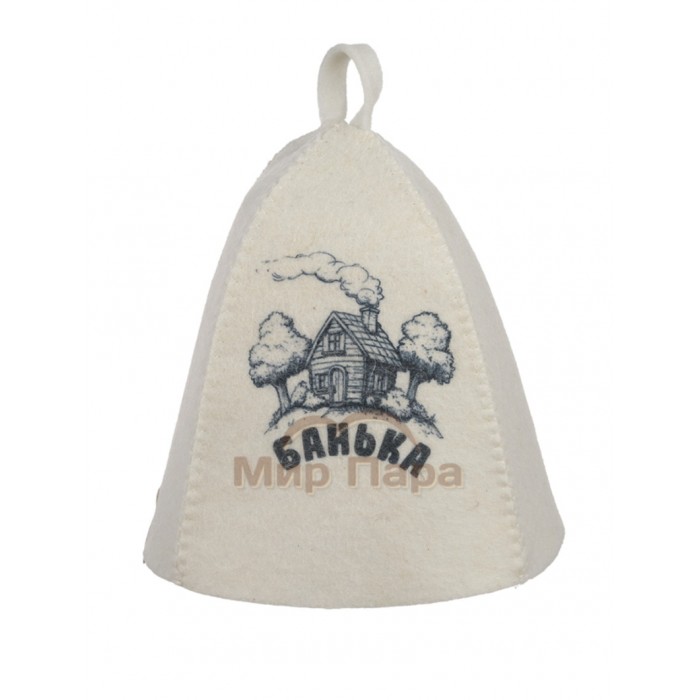 Шапка банная с принтом «Банька» войлок белый