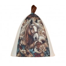 Шапка банная с принтом «Конь Вольный ветер» войлок белый синтетический