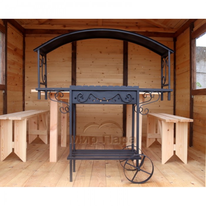 Мангал передвижной ComfortProm Асгард с крышей, 2 мм