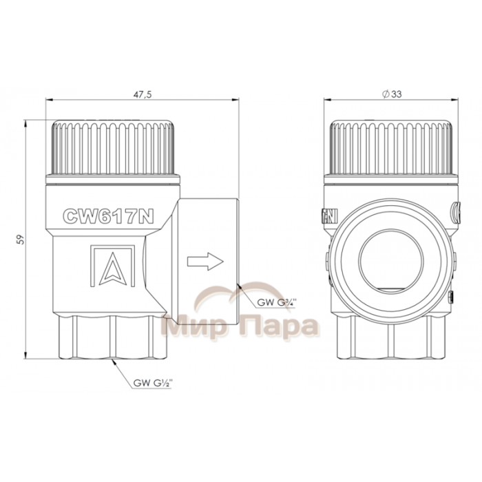 Предохранительный клапан Afriso для центрального отопления MS, 3 бар, ВР1/2" x ВР3/4" (42 390)