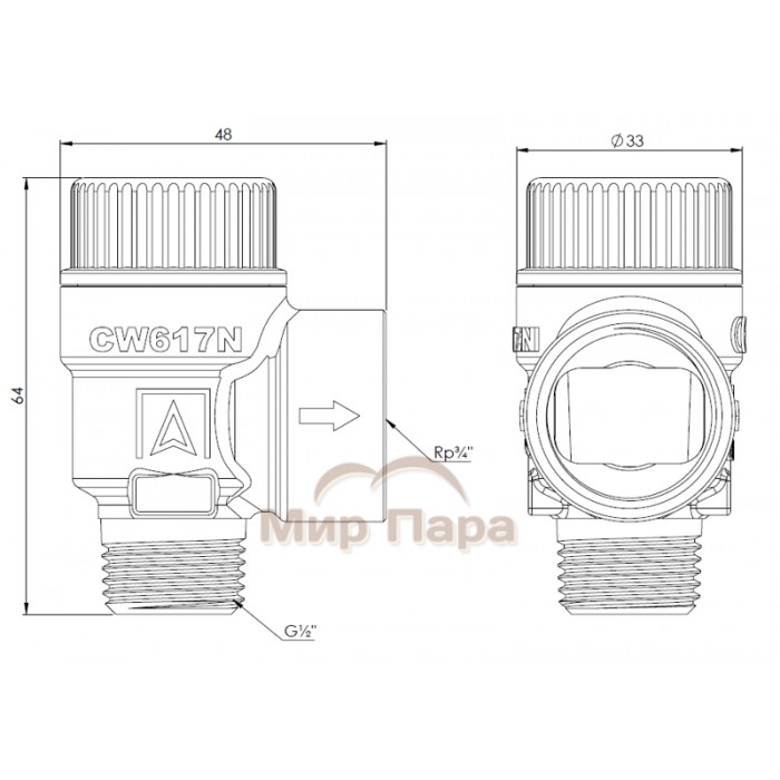 Предохранительный клапан Afriso MSG 2,5 бар, НР1/2" x ВР3/4" (42 522)