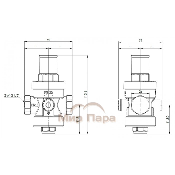 Стандартный редуктор давления воды Afriso BPR 401, ВР1/2" (90 401 10)