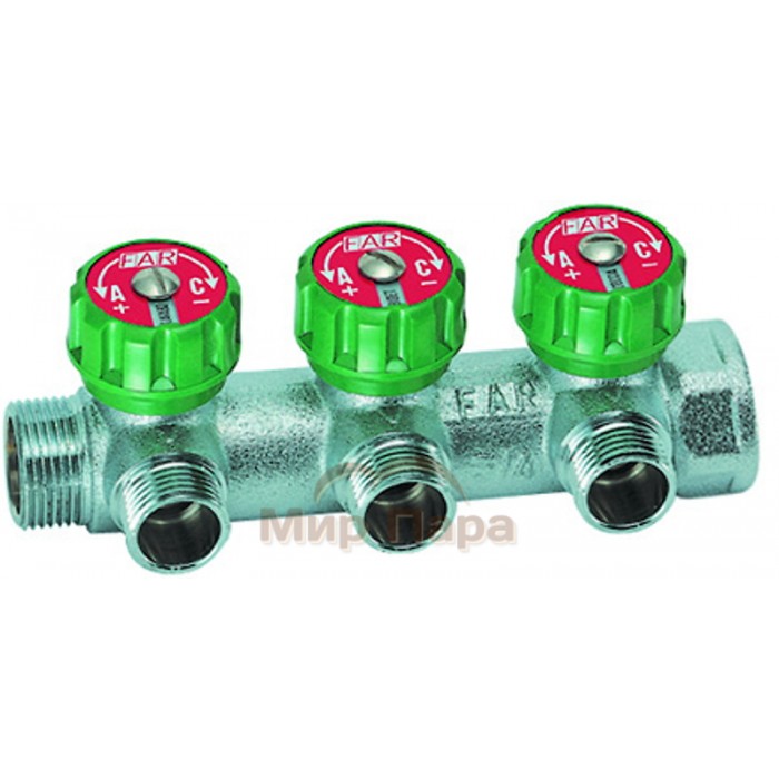 Регулирующий коллектор FAR 1" (ВР-НР) с 3 отв. 3/4" НР Eurokonus (FK 3822 134)