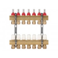 Распределительный коллектор из латуни 1x3/4" со встроенными расходомерами AV Engineering AVE777