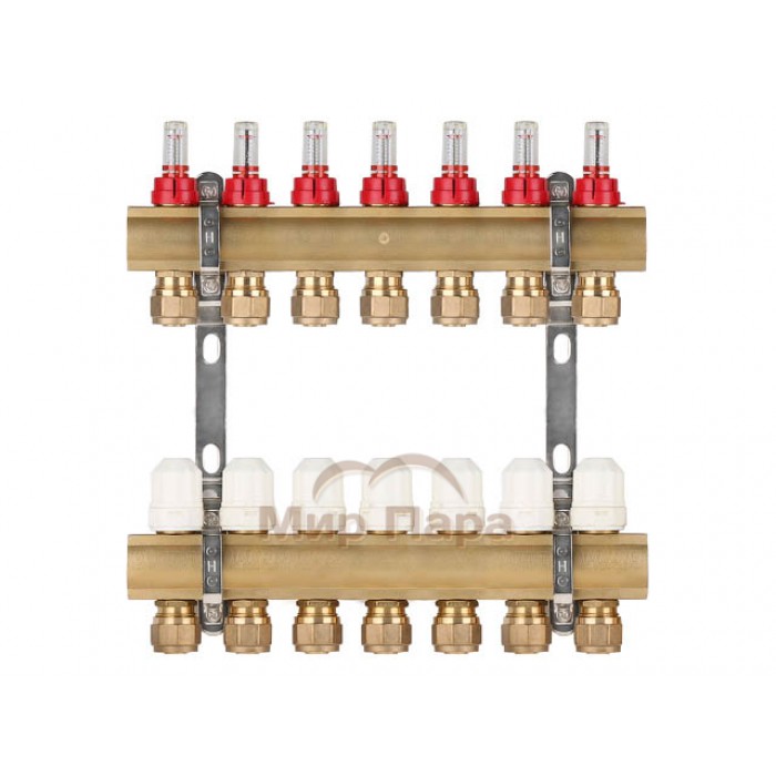 Распределительный коллектор из латуни 1x3/4" со встроенными расходомерами AV Engineering AVE777