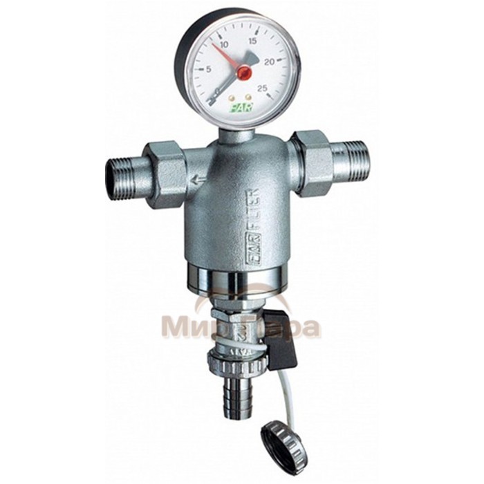 Фильтр 1/2" НР-НР, с манометром, 300мкм, Max: 95 °C, 25 бар FAR FA 3944 12