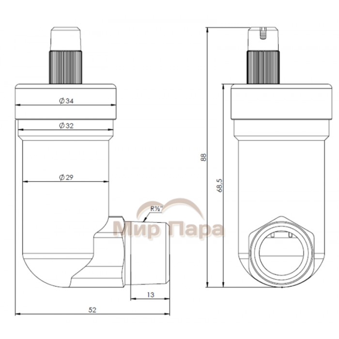 Автоматический воздухоотводчик угловой Afriso НР1/2" с AquaStop (77 753 00)