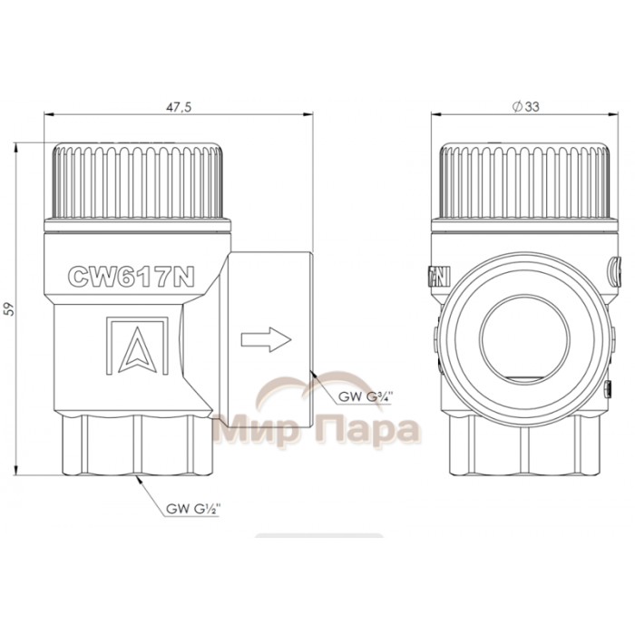 Предохранительный клапан Afriso для центрального отопления MS, 1,5 бар, ВР1/2" x ВР3/4" (42 376)