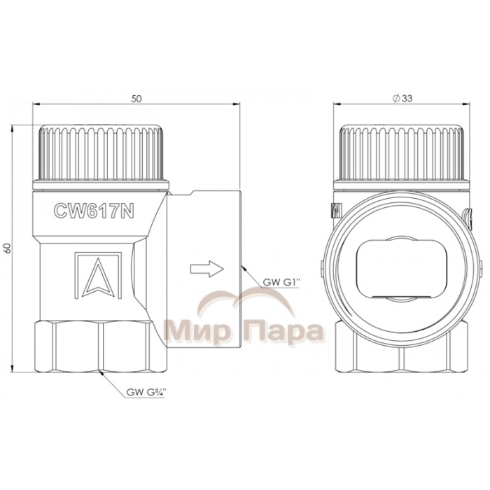 Предохранительный клапан Afriso для бойлеров ГВС MSW, 10 бар, ВР3/4" x ВР1" (42 427)